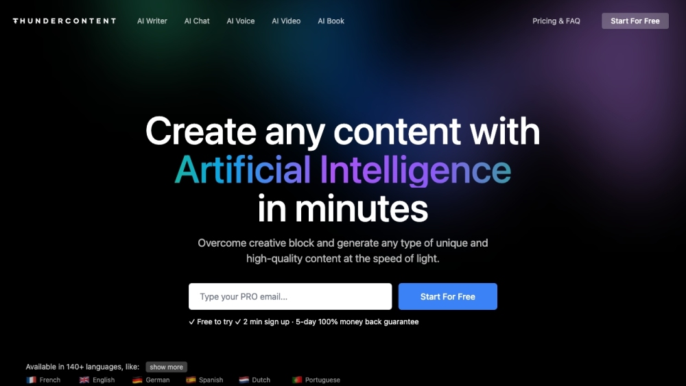 Thundercontent: AI Writing, Content Scaling, Overcome Block, Audio Gen - Featured on Best AI Tool