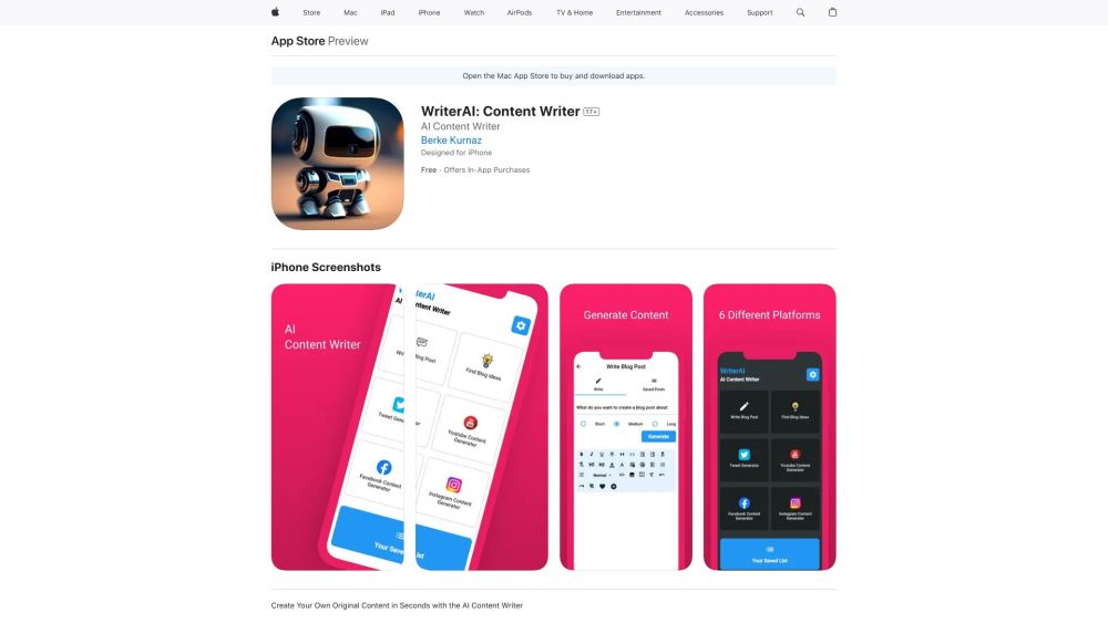 WriterAI: AI-Generated Blogs, Tweets, Effortless Content Creation - Featured on Best AI Tool