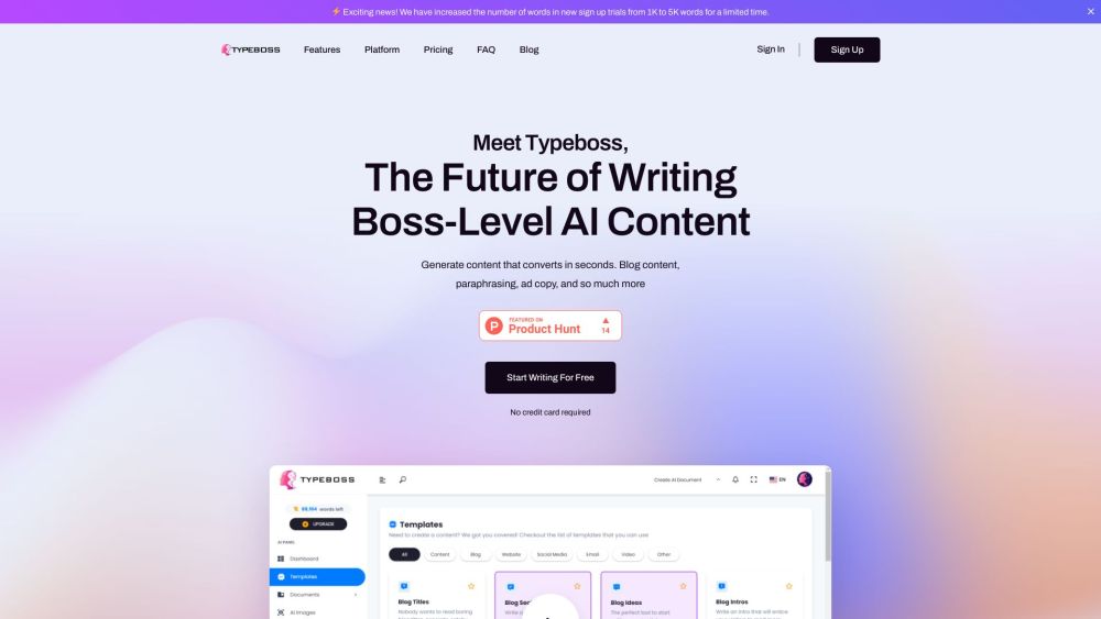 Typeboss: AI Blog Posts, Topic Ideas, Tone Changer, Content Boost