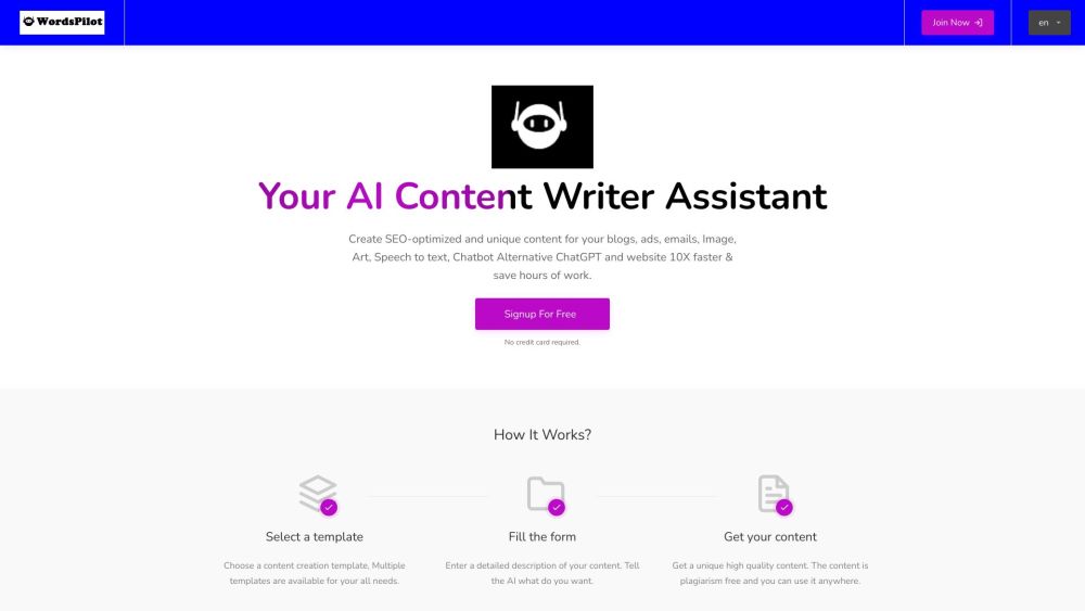 Wordspilot AI: Article Writer, Blog Creator, Image Gen & Chatbot - Featured on Best AI Tool