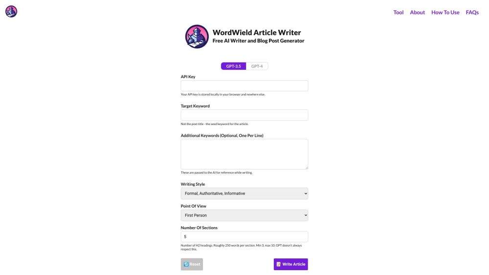 WordWield: Free AI Writer, GPT-3.5/4, No Limits, Bring Your Own API Key