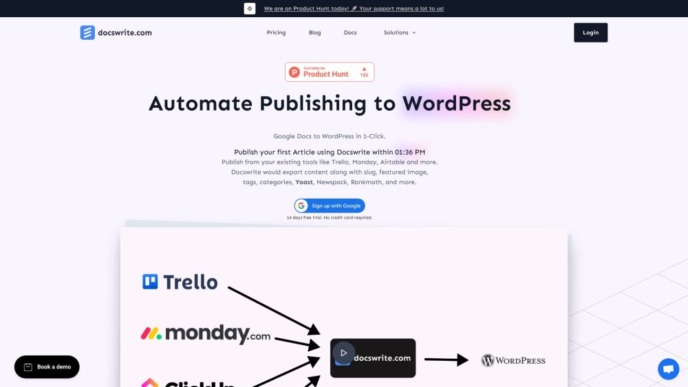 Docswrite: Publish from Google Docs, Trello, Monday, Airtable to WordPress - Featured on Best AI Tool