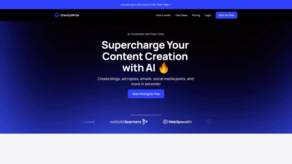 GravityWrite: AI-Generated Content for Blogs, Ads, Emails, Sales Boost - Featured on Best AI Tool