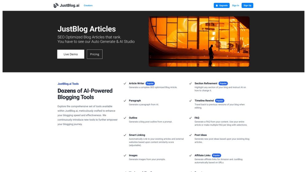 JustBlog.ai: Free AI Blog Creator, Quick & Easy Blogging - Featured on Best AI Tool