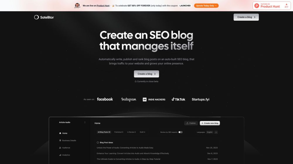 Satellitor: AI SEO Agency for Automated Blogging Solutions - Featured on Best AI Tool