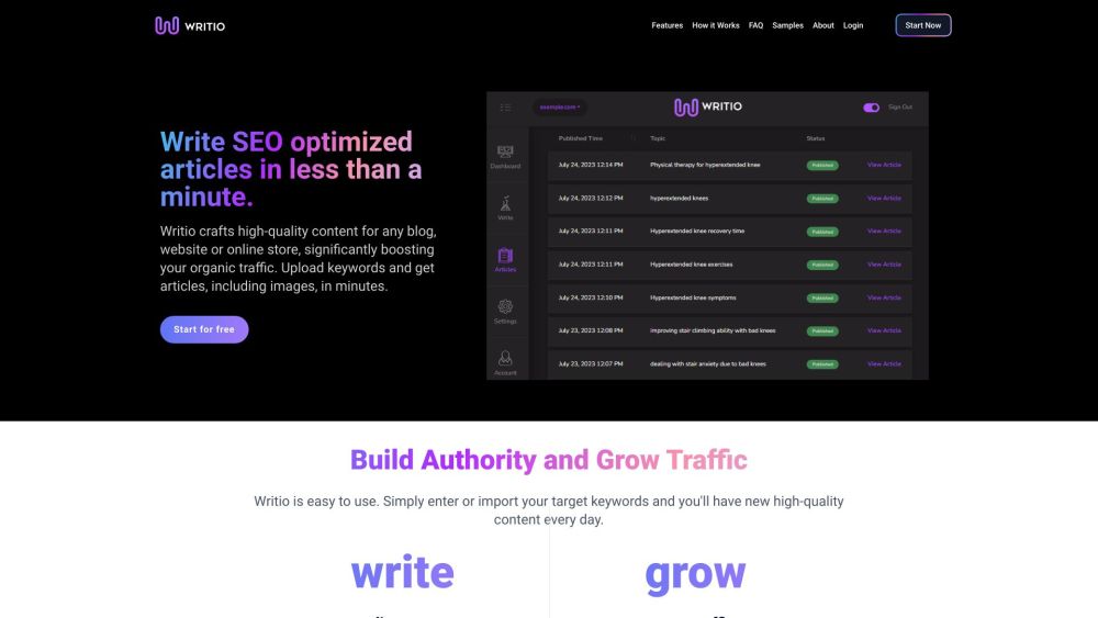 Writio: AI Writer for Blogs & Websites Boosting Organic Traffic