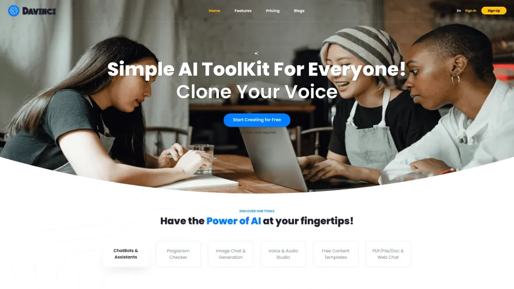 DavinciAI Toolkit: Voice Cloning, AI Assistants, Content & Image Generators