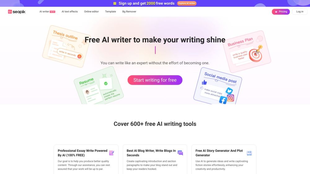 Seapik AI Writer: Free, Fast Text & Copy Generation In Seconds - Featured on Best AI Tool