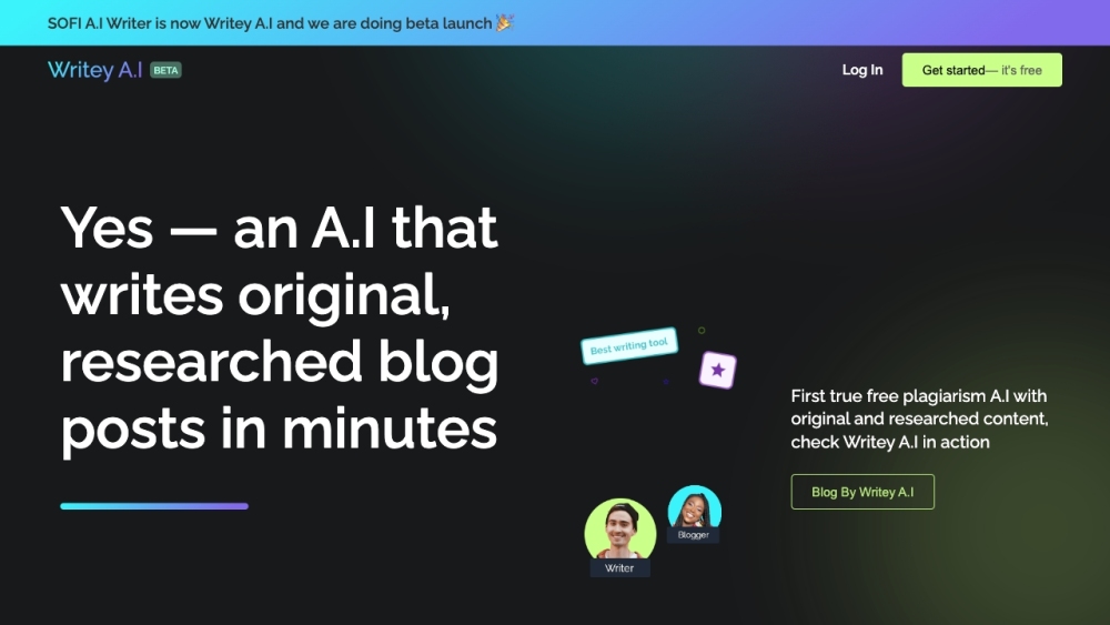 Writey A.I : Advanced Language A.I for Fast, High-Quality Content Creation