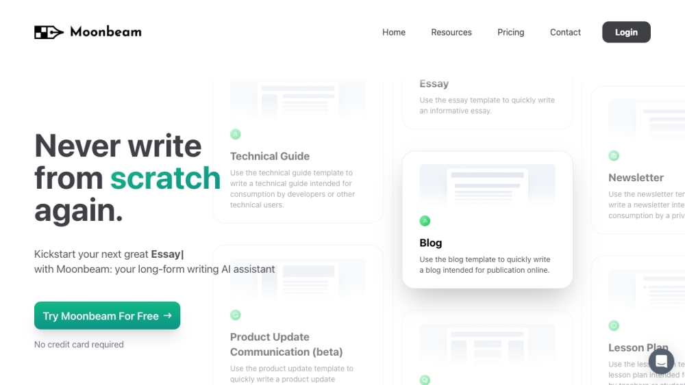 Moonbeam: AI Writing, Smart Chat, Wizard, Custom Styles, Text Editor - Featured on Best AI Tool