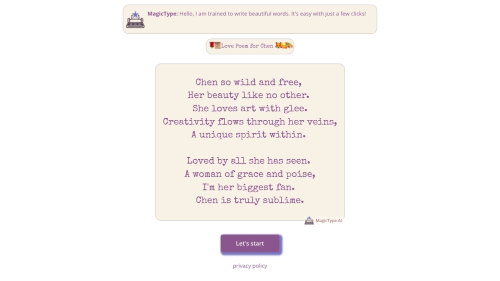 Magic Type AI: Custom Greetings, Poetry, Rap Lyrics with AI Creativity