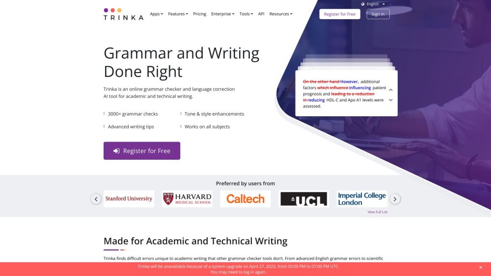 Trinka: AI Grammar Checker for Flawless Academic Writing