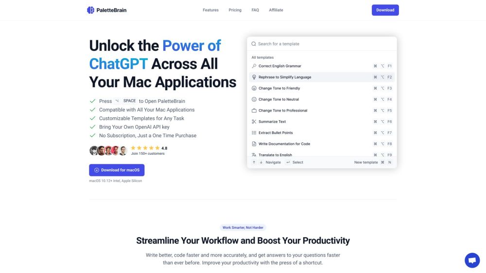 PaletteBrain: Boost Mac Productivity, Write, Code, Find Answers Fast