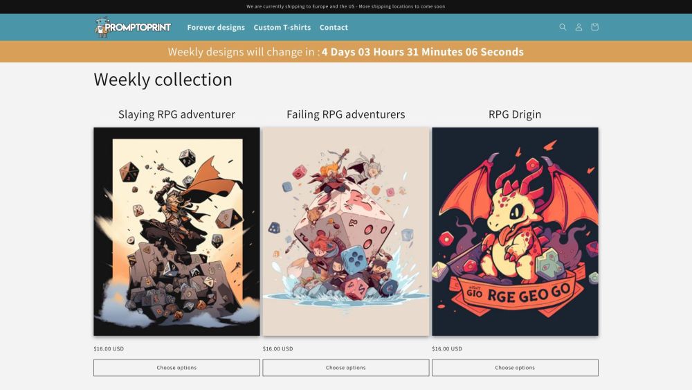 PrompToPrint: AI-Designed T-Shirts, Weekly Unique Styles