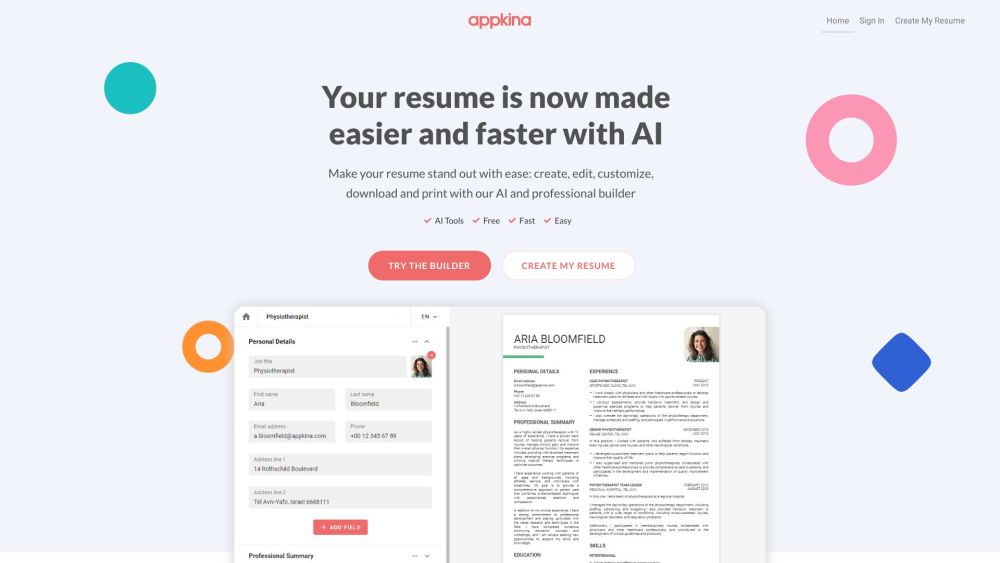 Appkina: Online Resume Builder for All Career Stages : Craft Professional Resumes