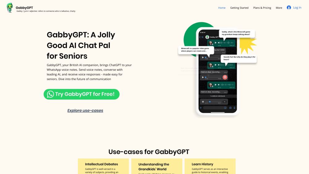 GabbyGPT: AI Voice Assistant, Easy for Seniors, WhatsApp Chat