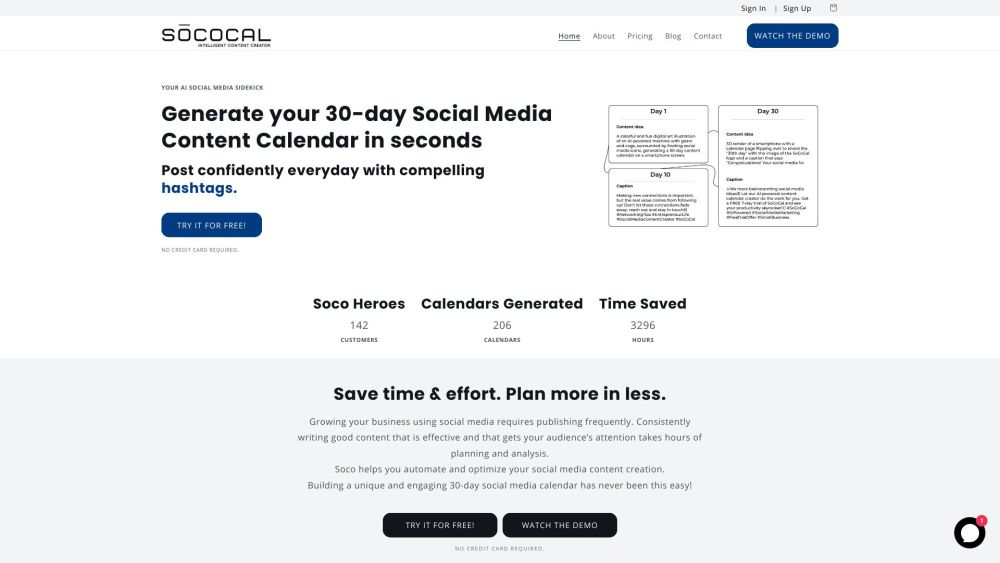 Sococal.ai: AI-Powered 30-Day Social Media Content Generator - Generate Calendars, Save Time, Boost Presence