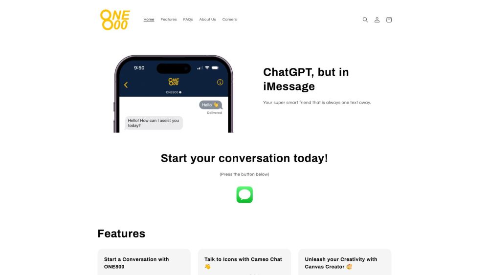 ONE800: ChatGPT in iMessage, AI Tools, Expert Answers, No Download
