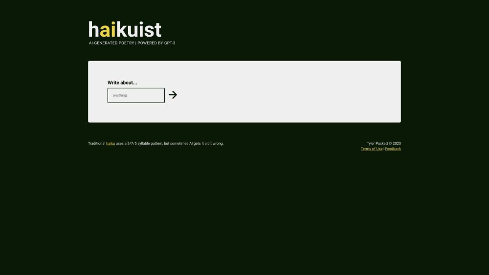Haikuist : GPT-3 AI Poet, Craft Traditional Haiku Online