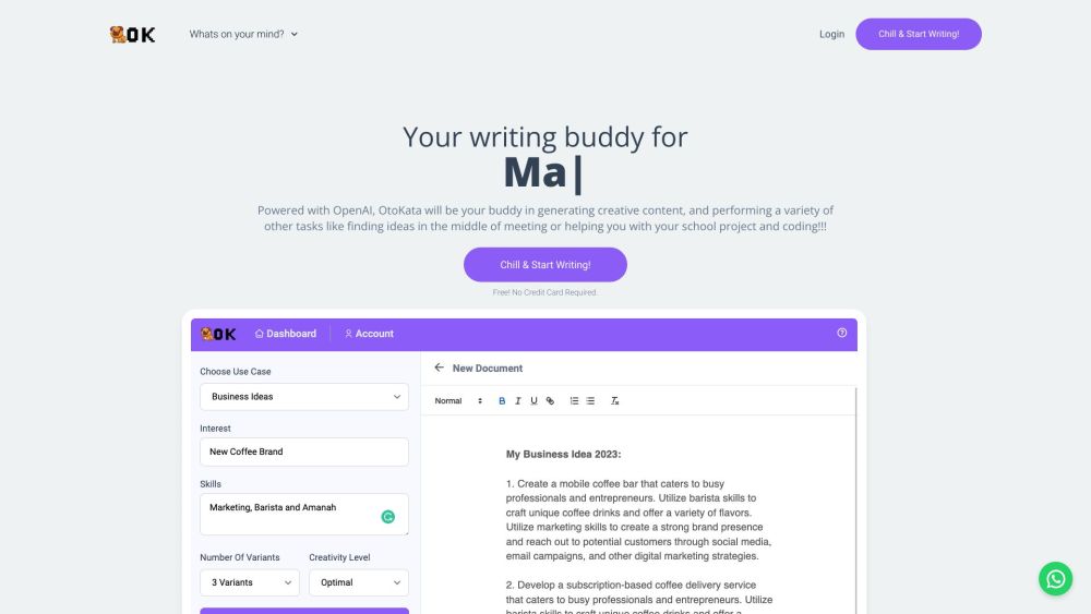 OtoKata AI: Idea Generator, Content Creator, Coding Assistant