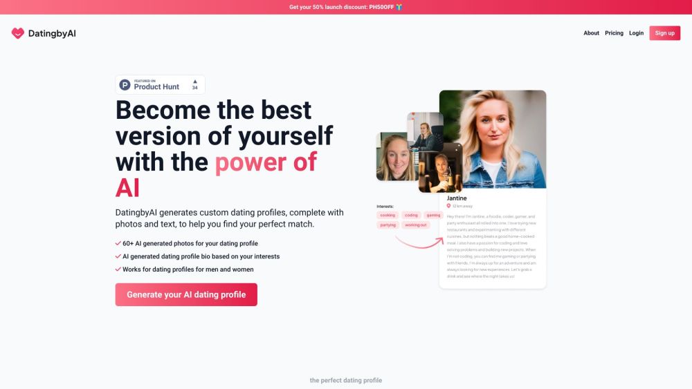 DatingbyAI: AI-Crafted Profiles, Photos & Text For Effortless Matches
