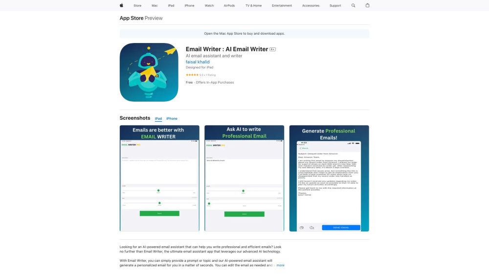 Chatgpt-powered Email Writer : AI-Driven Redrafting & Clear iOS Emails