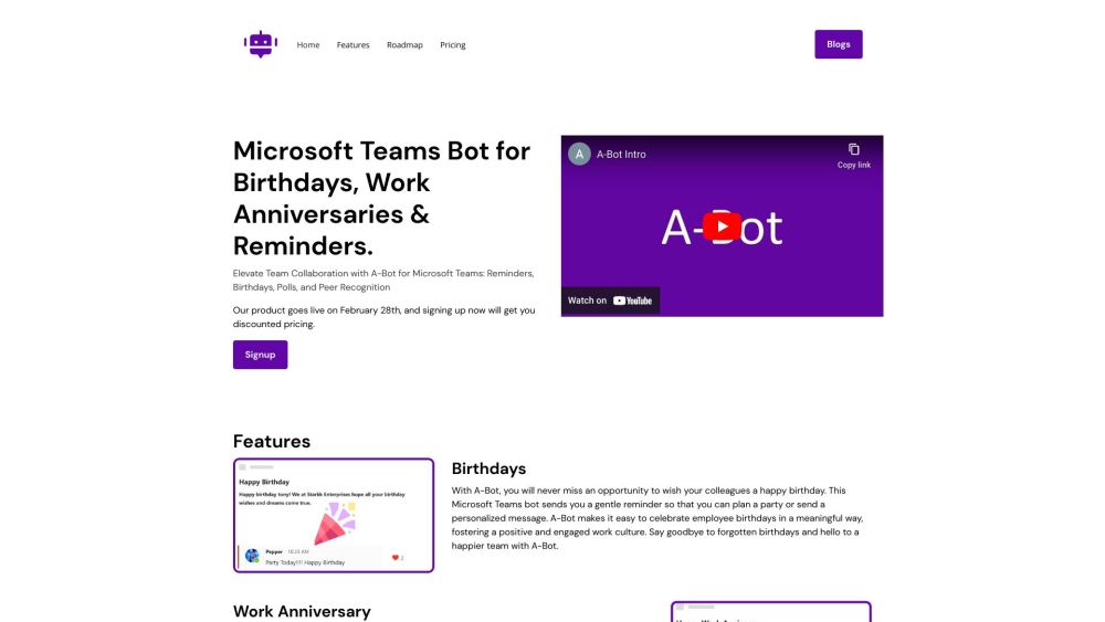 A-Bot on Teams: Birthdays, Polls, Recognition, Reminders : Celebrate, Poll, Recognize, Engage