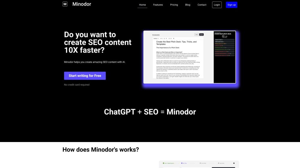 Minodor: AI-Powered SEO Content Generator for Articles : Optimized Articles, Titles & Outlines with Keyword & Competitor Insights