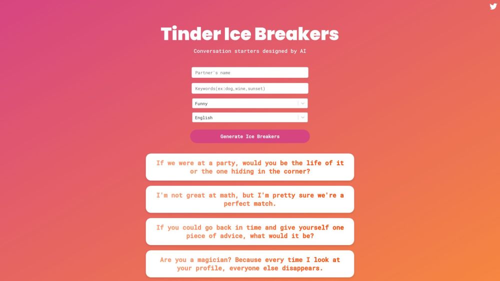 Tinder Ice Breakers AI: Funny, Engaging, Witty, Personalized Starters