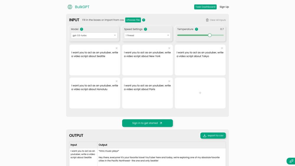 BulkGPT: Bulk ChatGPT Requests & CSV Export Tool
