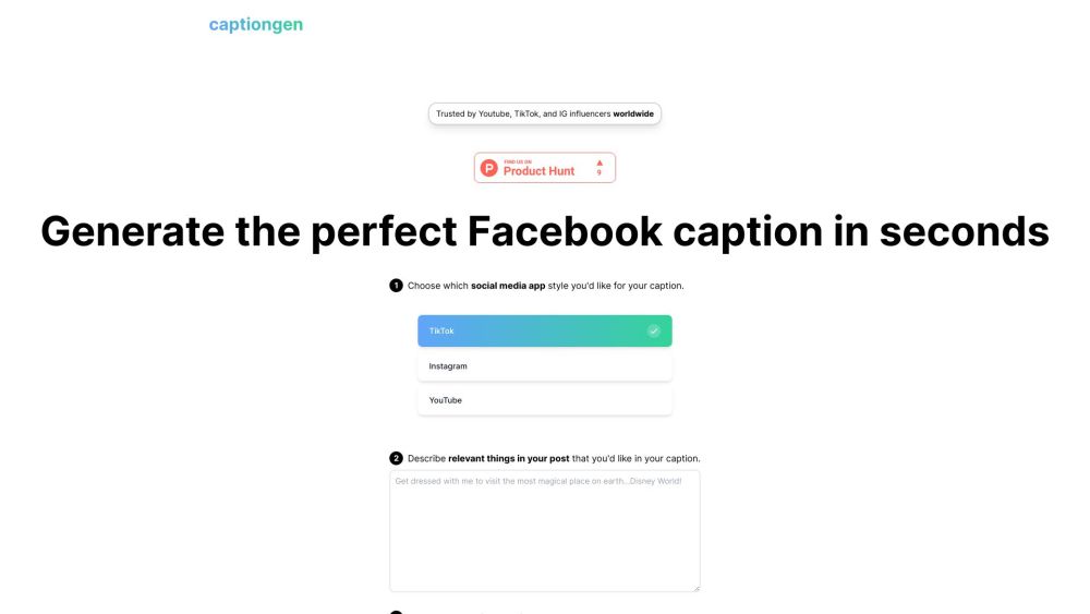Caption Generator: AI-Powered Tool for Engaging Social Media Content : Create Catchy, Platform-Specific Captions for Instagram, TikTok, and Threads to Boost Engagement and Grow Your Following