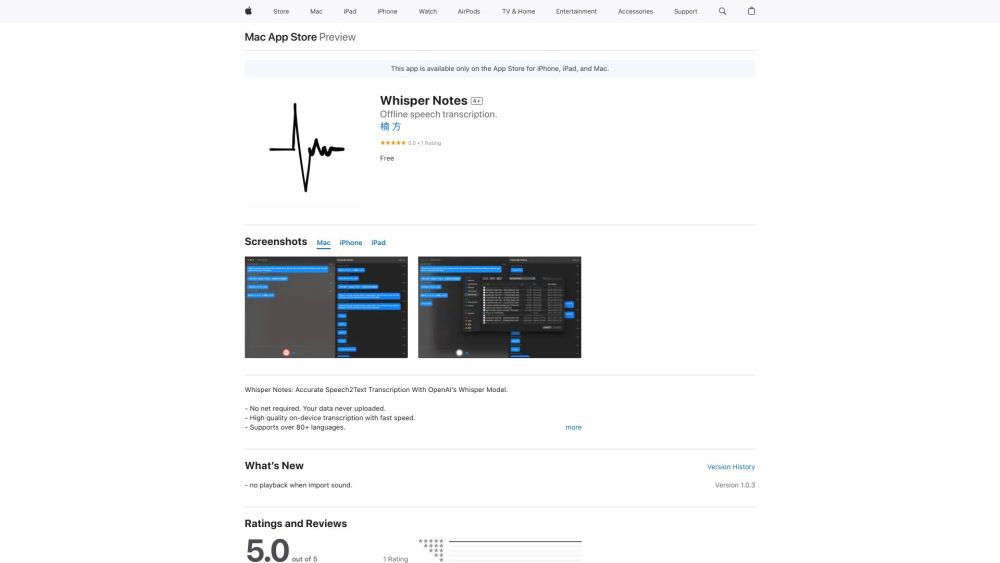 Whisper Notes: 80 Languages, Offline Speech-to-Text, Fast & Accurate