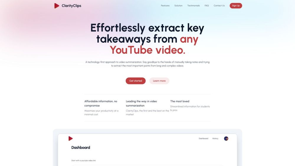 ClarityClips: Advanced Tech for YouTube Summaries & Insights