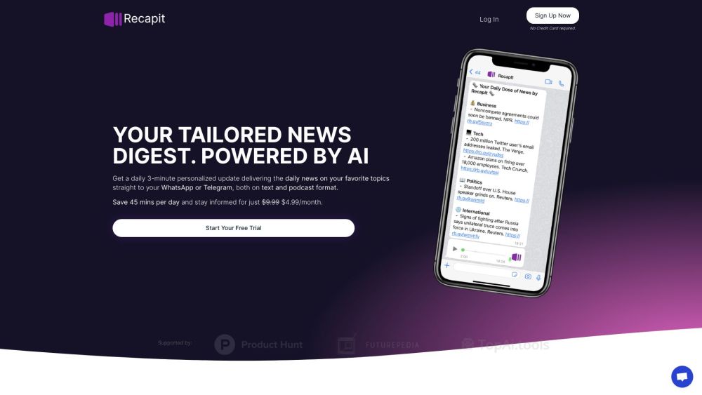 Recapit: Personalized 3-Minute Daily News Podcast to WhatsApp or Telegram
