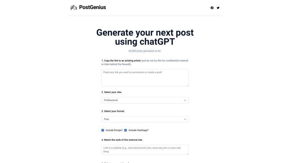 PostGenius: AI-Powered Social Media Post Generator Tool : Save Time, Boost Engagement with High-Quality Content