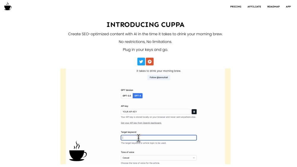 Cuppa.sh: AI-Powered Content Creator for Web & Emails – Fast, SEO-Optimized Drafts for Websites, Blogs, Newsletters