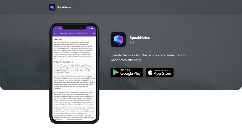 SpeakNotes : AI Transcription, Summarization, Voice to Text Conversion