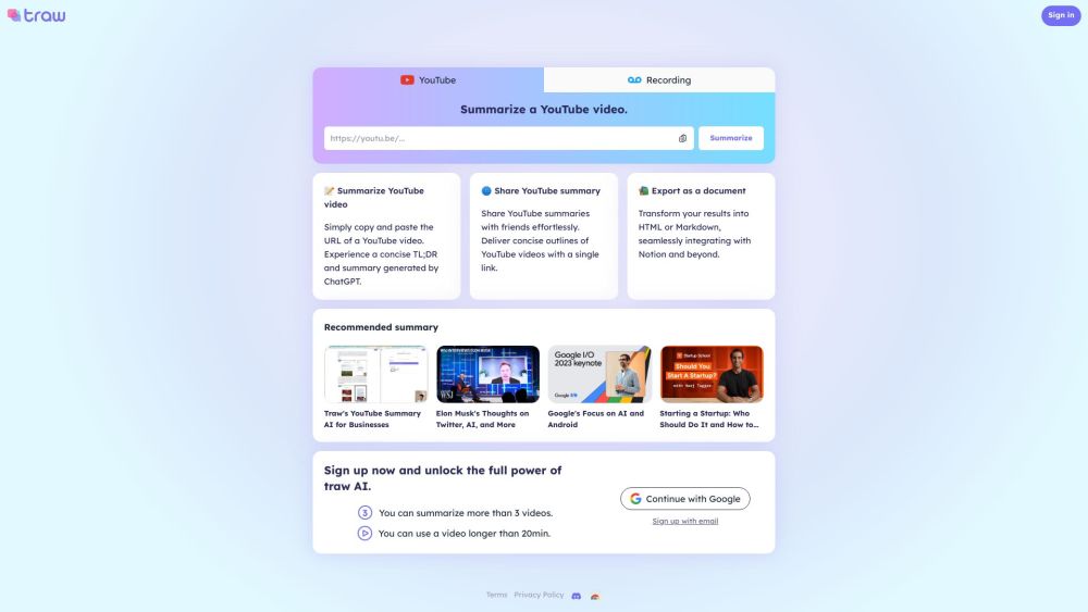 Traw: AI-Powered YouTube Summaries : Time-Saving Insights with GPT