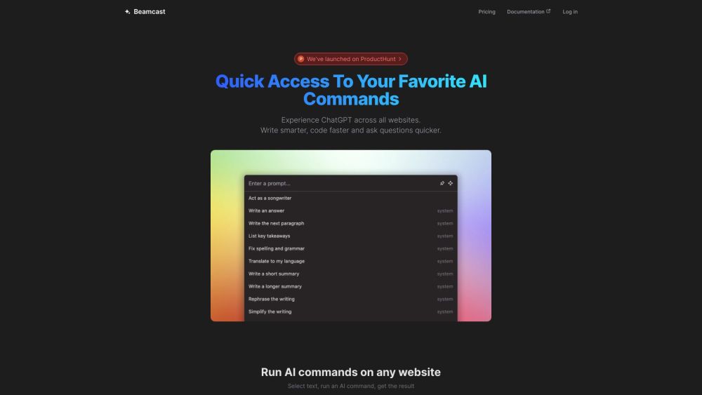 Beamcast : AI Commands in Browser for Smarter Writing & Coding Beamcast : AI Commands in Browser for Smarter Writing & Coding