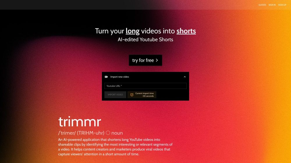 Trimmr: AI-Powered App for Short, Shareable, Viral YouTube Clips : Smart Editing, Instant Highlights, Max Engagement