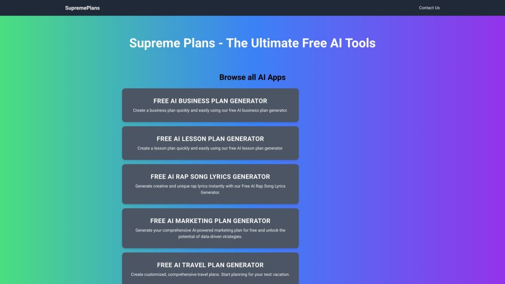 SupremePlans: AI Tools for Business, Travel, Meal Plans & More