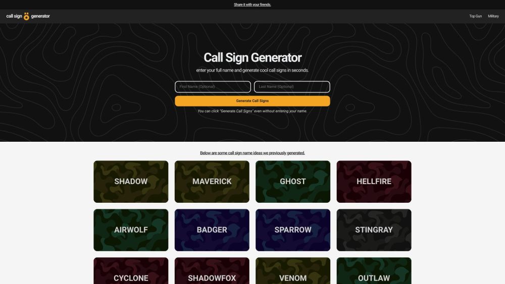Call Sign Generator: Unique, Personalized Names for Gaming & More