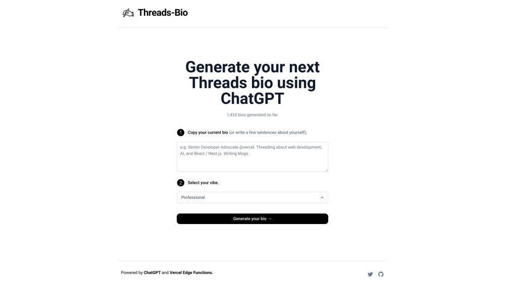 Threads Bio Generator: ChatGPT & Vercel Edge, Craft Custom Pro Bios