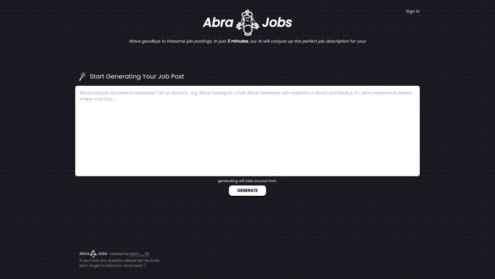 AbraJobs: AI-Generated Job Descriptions & Smart Tagging Tools