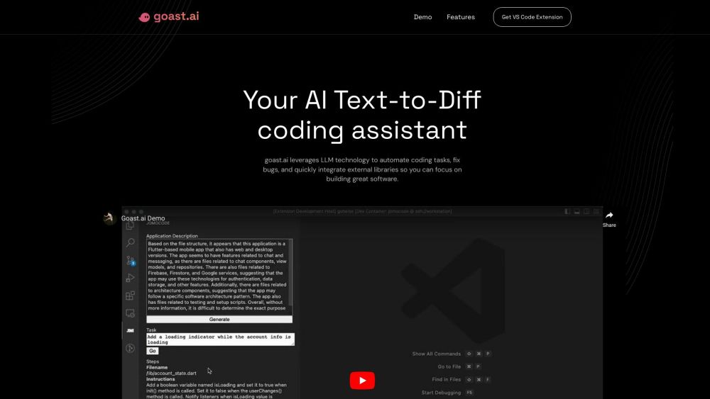 Goast.ai: AI Coding Assistant for Autocomplete, Bug Fixes & Project Setup