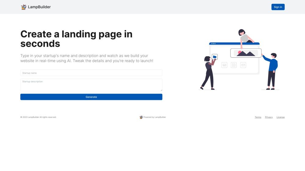Lampbuilder: AI-Powered Instant Landing Page Creation Tool : Stunning Pages in Seconds, Fully Customizable