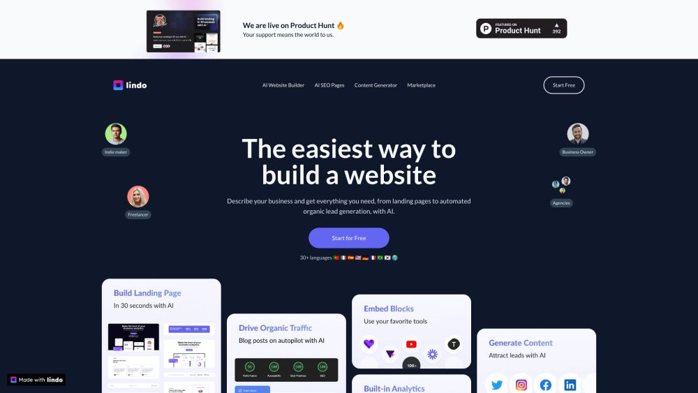 Lindo: AI Website Builder, Landing Pages, Lead Generation