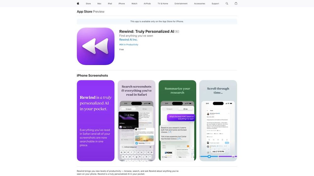 Rewind: AI for Browsing, Searching, Recalling Phone Content