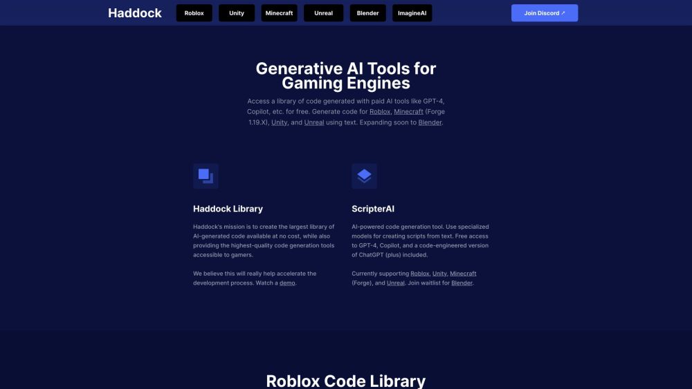 Haddock AI Tools: AI-Generated Code for Unity, Roblox, & More