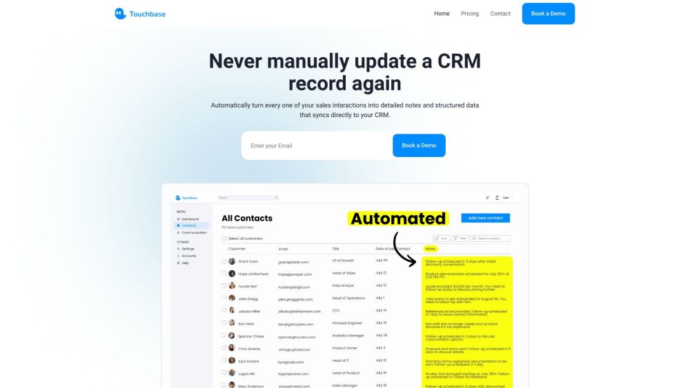 Touchbase : Automate CRM, Save Time, Boost Accuracy Touchbase : Automate CRM, Save Time, Boost Accuracy